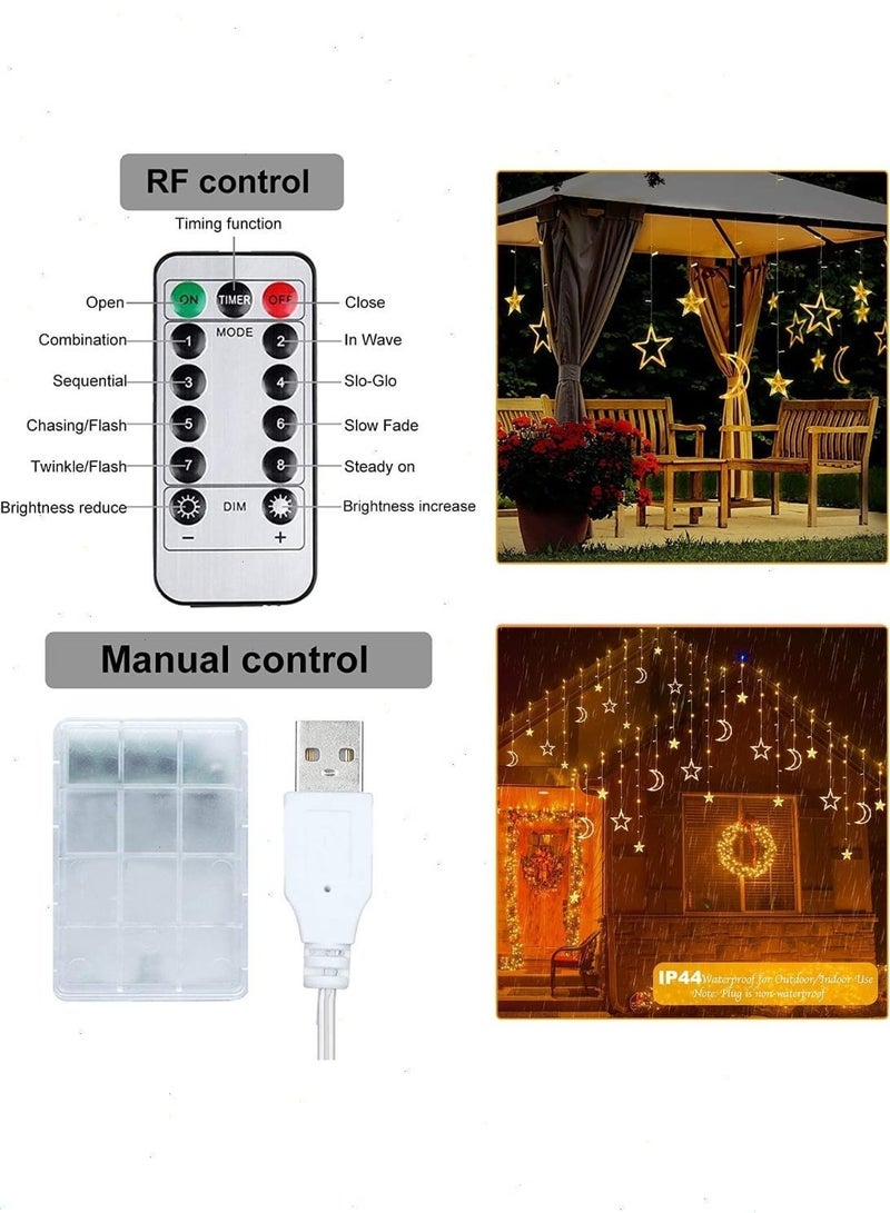 Ramadan Lights Curtain Lights: 8-Mode LED Star-Moon String Lights – Premium Ramadan Decorations with USB Power & Remote Operation - Image 3